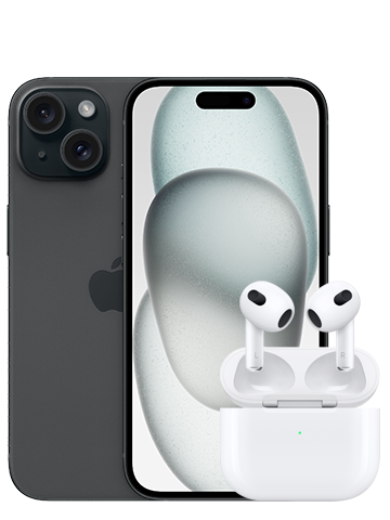 Kit iPhone 15 128GB Black ו AirPods3 ללא טעינה אל