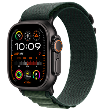 שעון חכם APPLE WATCH ULTRA2 49 Black Titanium Dark Green Alpine Loop